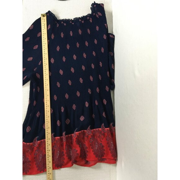 Catherines Petite Womens Top Size 2XWP Navy Blue Red Boho Print Bell Sleeve - Picture 12 of 14
